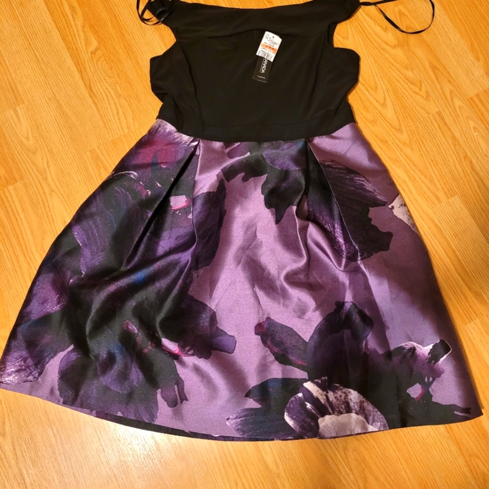 Le Chateau XL purple and black cocktail dress.